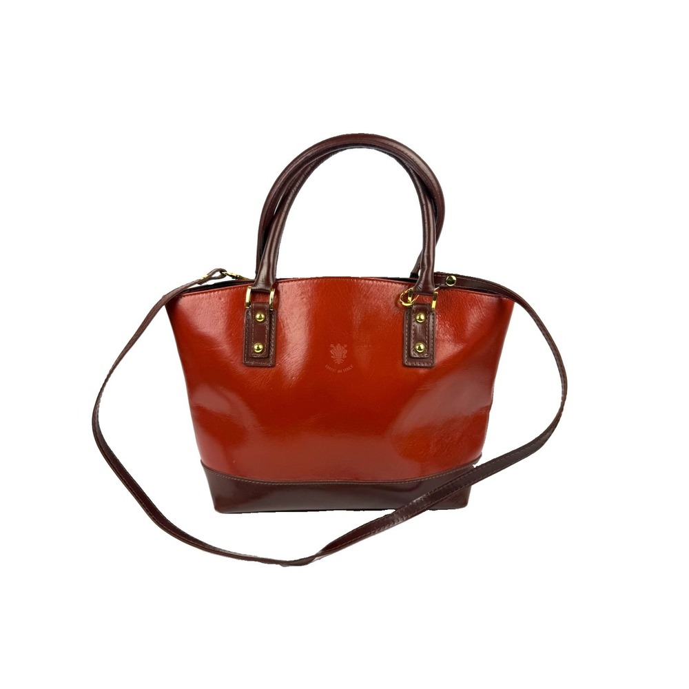 Vera Pelle Handbag Fleur De Lis Burnt Orange Cognac Glazed Italian Leather Bag